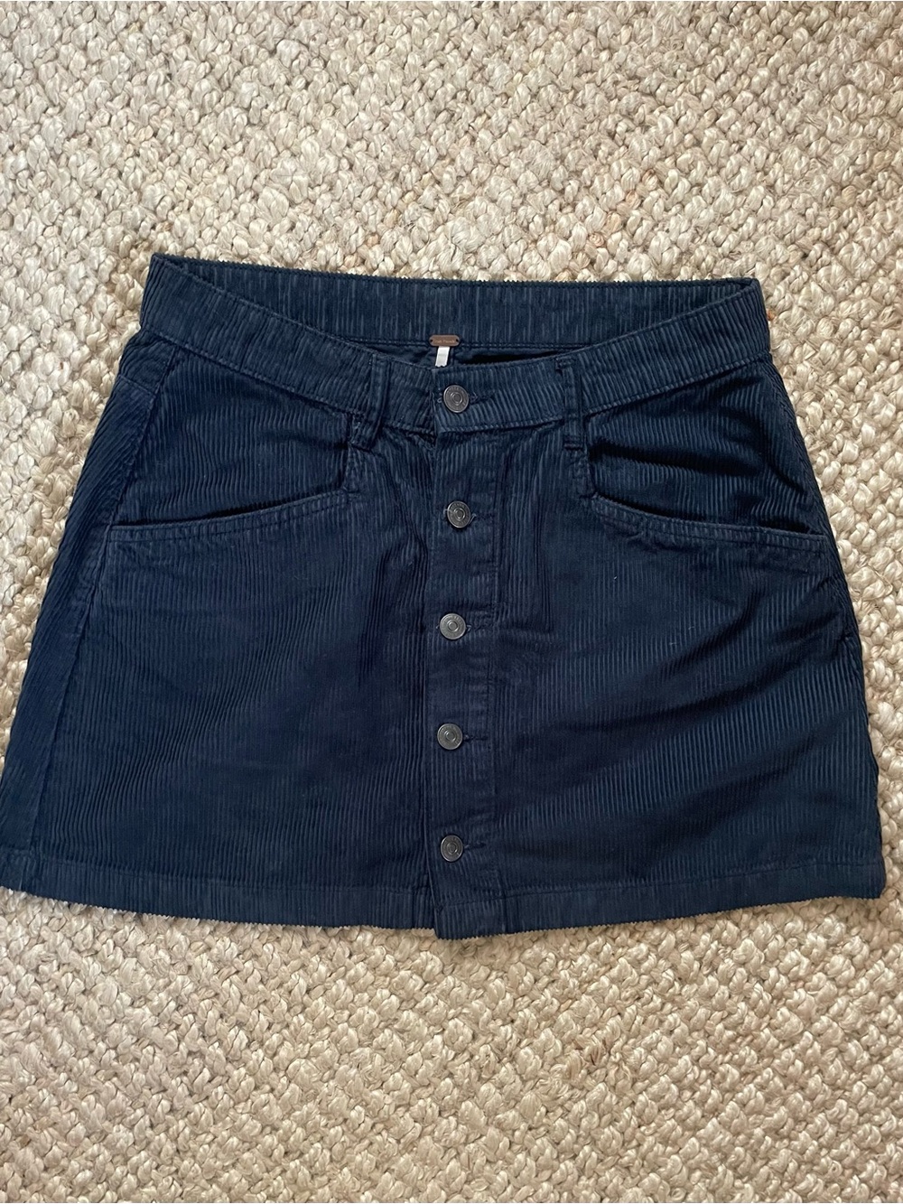 Navy Blue Corduroy Button-Front Mini Skirt